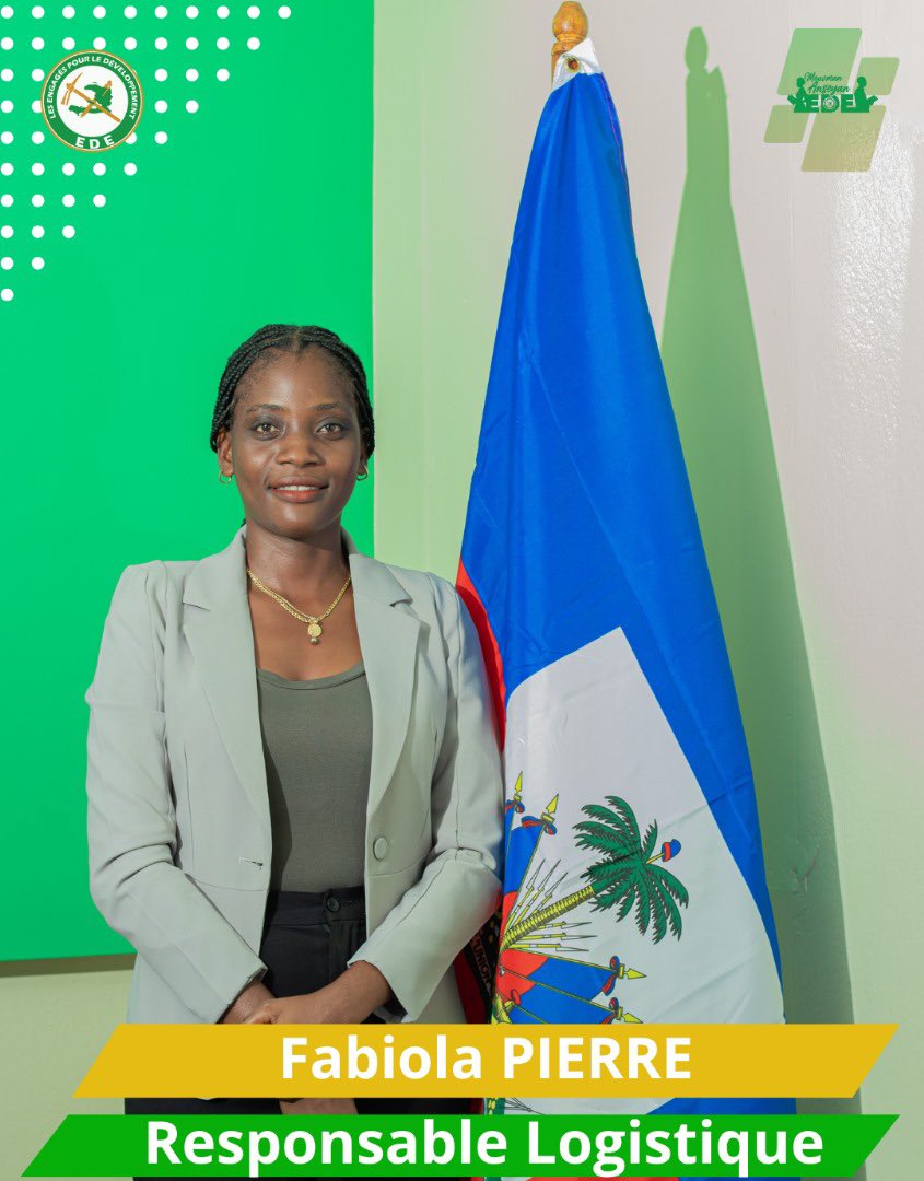 Les Engagés pour le Développement EDE (@edehaiti2021) on Twitter photo Nous avons l’honneur de compter parmi nous Madame Fabiola Pierre, responsable logistique du Mouvman Anseyan EDE (<a href="/anseyan_ede/">Mouvman Anseyan EDE</a>). Grâce à sa rigueur et à son sens de l’organisation, elle assure avec efficacité la coordination des actions logistiques de notre structure. Nous avons l’honneur de compter parmi nous Madame Fabiola Pierre, responsable logistique du Mouvman Anseyan EDE (<a href="/anseyan_ede/">Mouvman Anseyan EDE</a>). Grâce à sa rigueur et à son sens de l’organisation, elle assure avec efficacité la coordination des actions logistiques de notre structure.