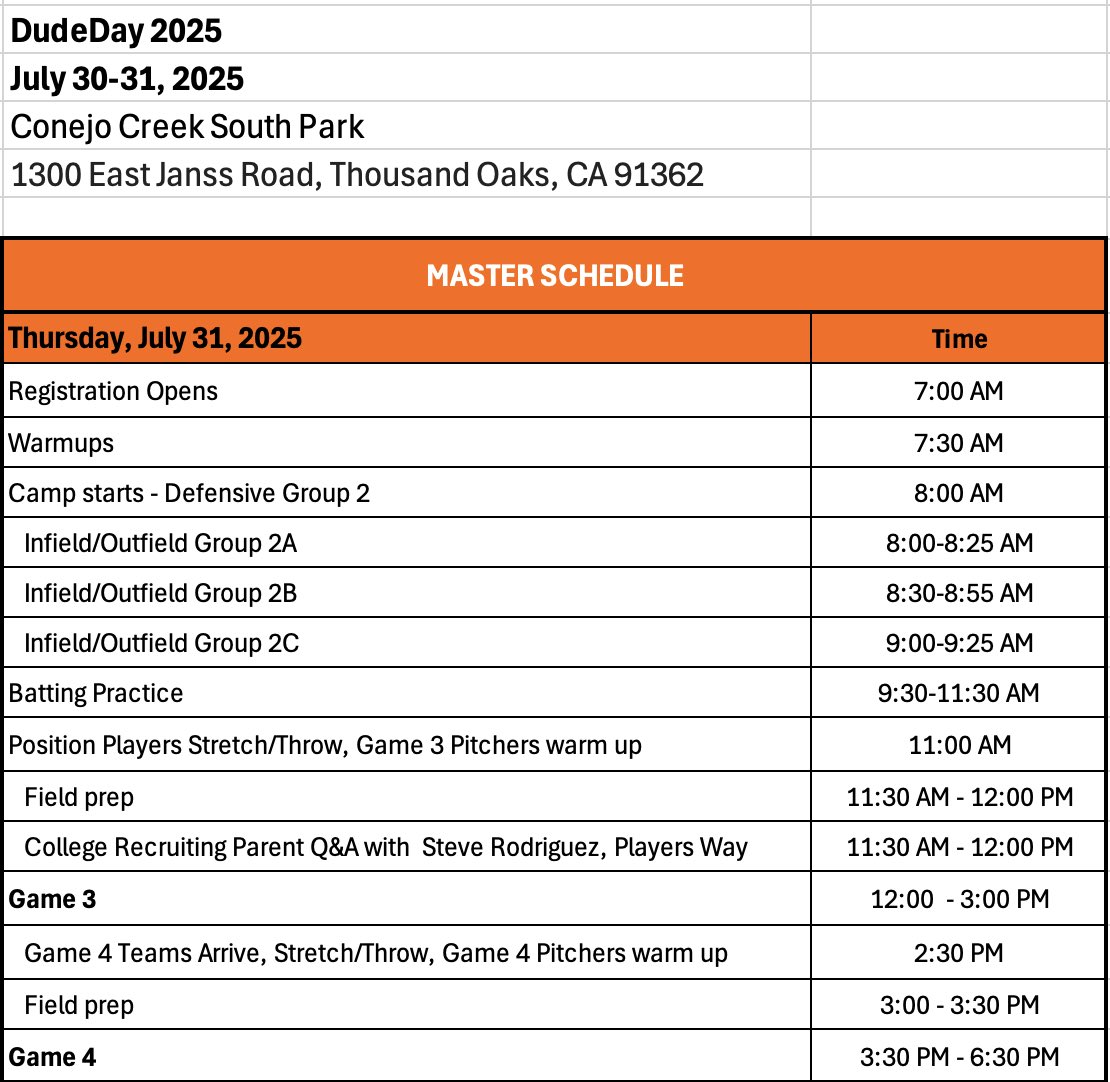 I will be pitching at <a href="/DudeDayBaseball/">Dude Day Baseball Camps</a> on Thursday, July 31st - Game 4 3:30 pm
Looking forward to competing!
<a href="/MDHS_Baseball/">Mater Dei Baseball</a>  <a href="/tate_caraway/">Tate Caraway</a>