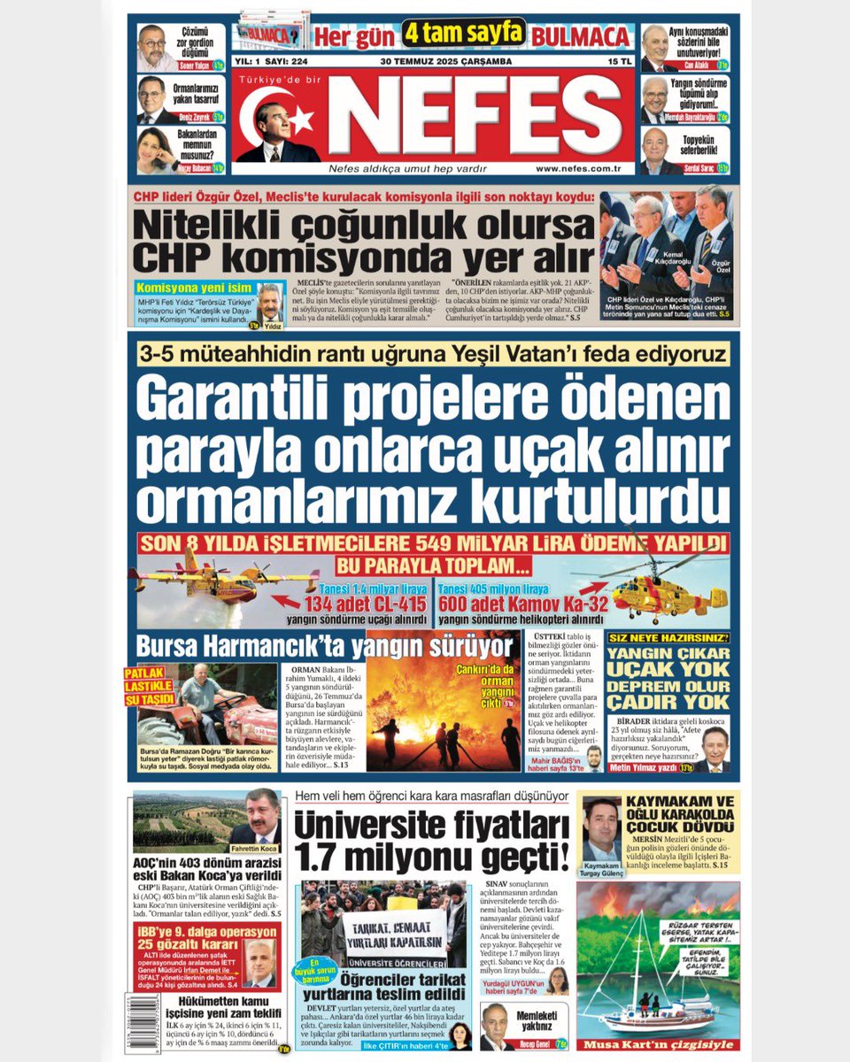 3-5 müteahhidin rantı uğruna Yeşil Vatan’ı feda ediyoruz

Garantili projelere ödenen parayla onlarca uçak alınır ormanlarımız kurtulurdu
