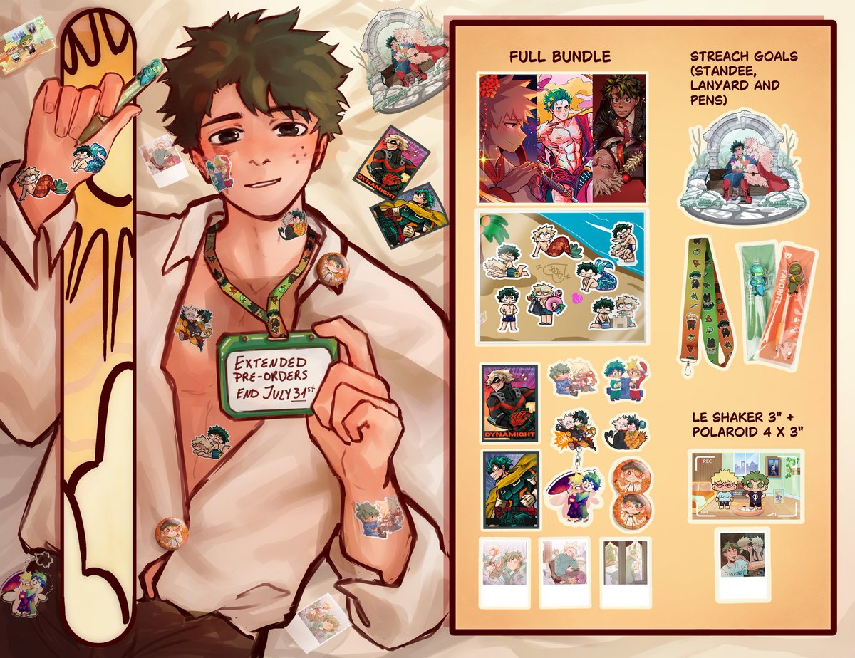 Deku's working hard to help the <a href="/DKBKCalendar/">For the Rest of Our Lives | Production</a> meat their last goal. Will you help to achieve our goal? `⎚⩊⎚´ -✧ 

Dkbk Calendar Zine Pre-Orders close in two days 

(Sfw Merch items)
