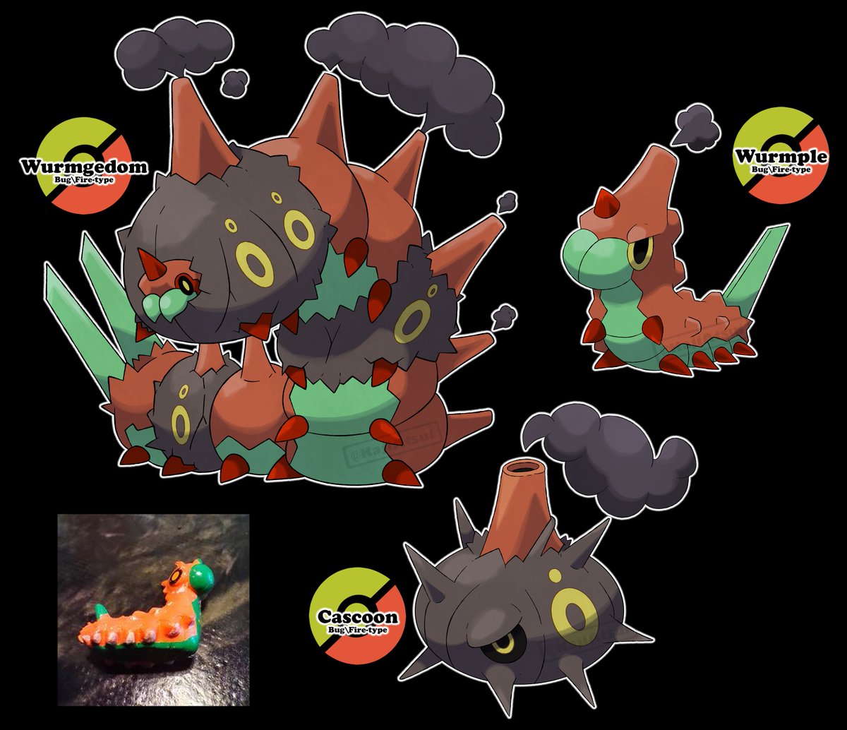 KajiAtsui's tweet photo. A design for the ToyBoxProject! 
I've had this design in the backlog for a while now, and to be clear, Wurmgedom's design is directly inspired by Cattowyrm from Pokémon Pieces. 
For some reason, I love that Pokémon's sprite. https://t.co/vxOPn7ux0F