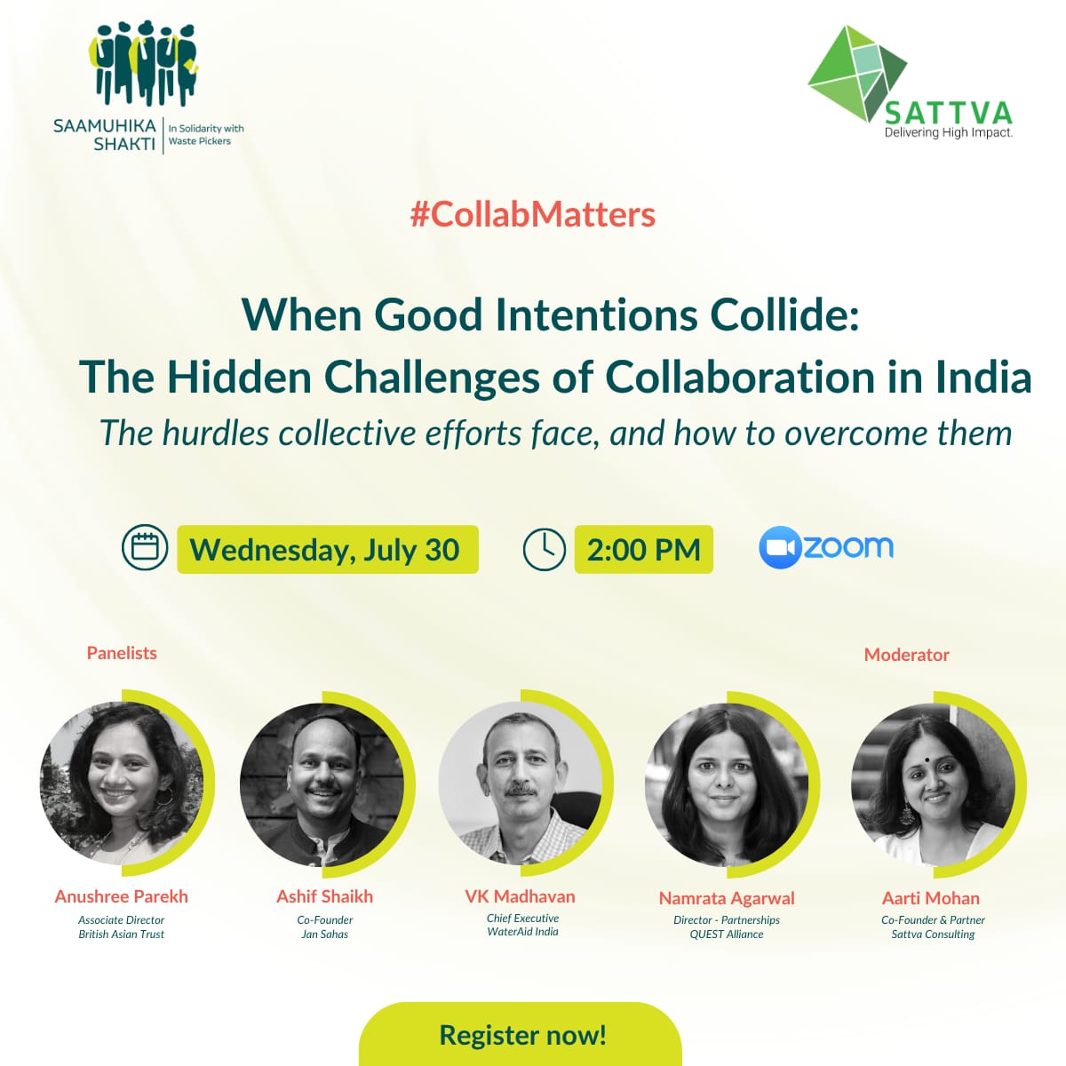 ⏳ Just a few hours to go!

Join us for #CollabMatters — a smart, no-fluff webinar series by Saamuhika Shakti and Sattva Consulting on what it really takes to make collaboration work in India’s development sector.

🕒 Starts at 2 PM IST
🔗 Register now: forms.gle/jHqx2DTiUA2guz…