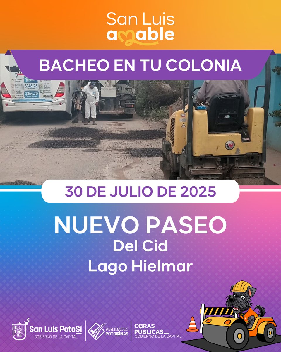 🌦️ ¡Excelente miércoles! 🚧 #BacheoEmergente hoy 30 de julio, en calles de colonias

¡Gracias por tus reportes que envías por WhatsApp a 🐶 Güicho!
📲: 444 165 3081 🙌🏼

Consulta aquí la programación de hoy ⬇️
#SanLuisAmable #ObrasMunicipales #VialidadSLP