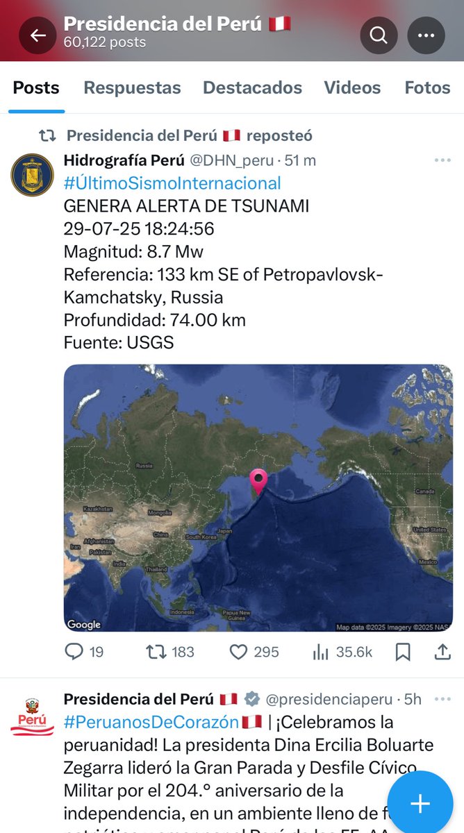 La odiosa comparación:

En Chile, el presidente informa lo que hacen frente a la alerta de tsunami que podría impactar su costa.

Aquí, la presidenta no tiene Twitter por temor a que le refloten sus opiniones pasadas; y Palacio se limita a un RT que nadie entiende.