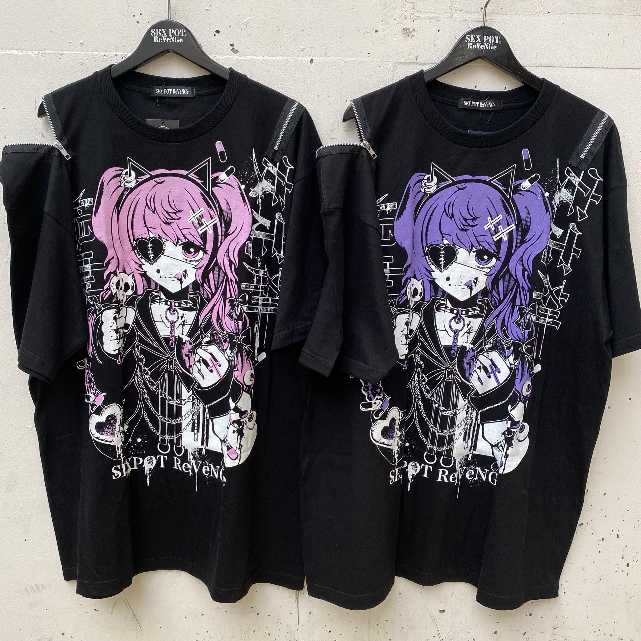 【いいね不要】SEX POTReVeNGe カットソー クロス 十字架 Mサイズ ⛓️🖤💀新作入荷情報💀🖤⛓ GROTESQUE SHOULDER ZIP BIG