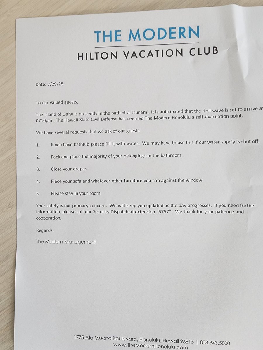 In Honolulu and just got this slid under our door.  #earthquake