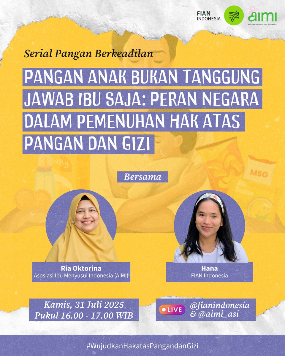 📣 Serial Pangan Berkeadilan
“Pangan anak bukan tanggung jawab Ibu Saja: Peran Negara dalam pemenuhan Hak atas Pangan dan Gizi”

Yuk, ikut dengerin dan suarakan! Karena kita butuh negara melaksanakan tanggung jawab terhadap hak atas pangan dan untuk masa depan anak-anak!