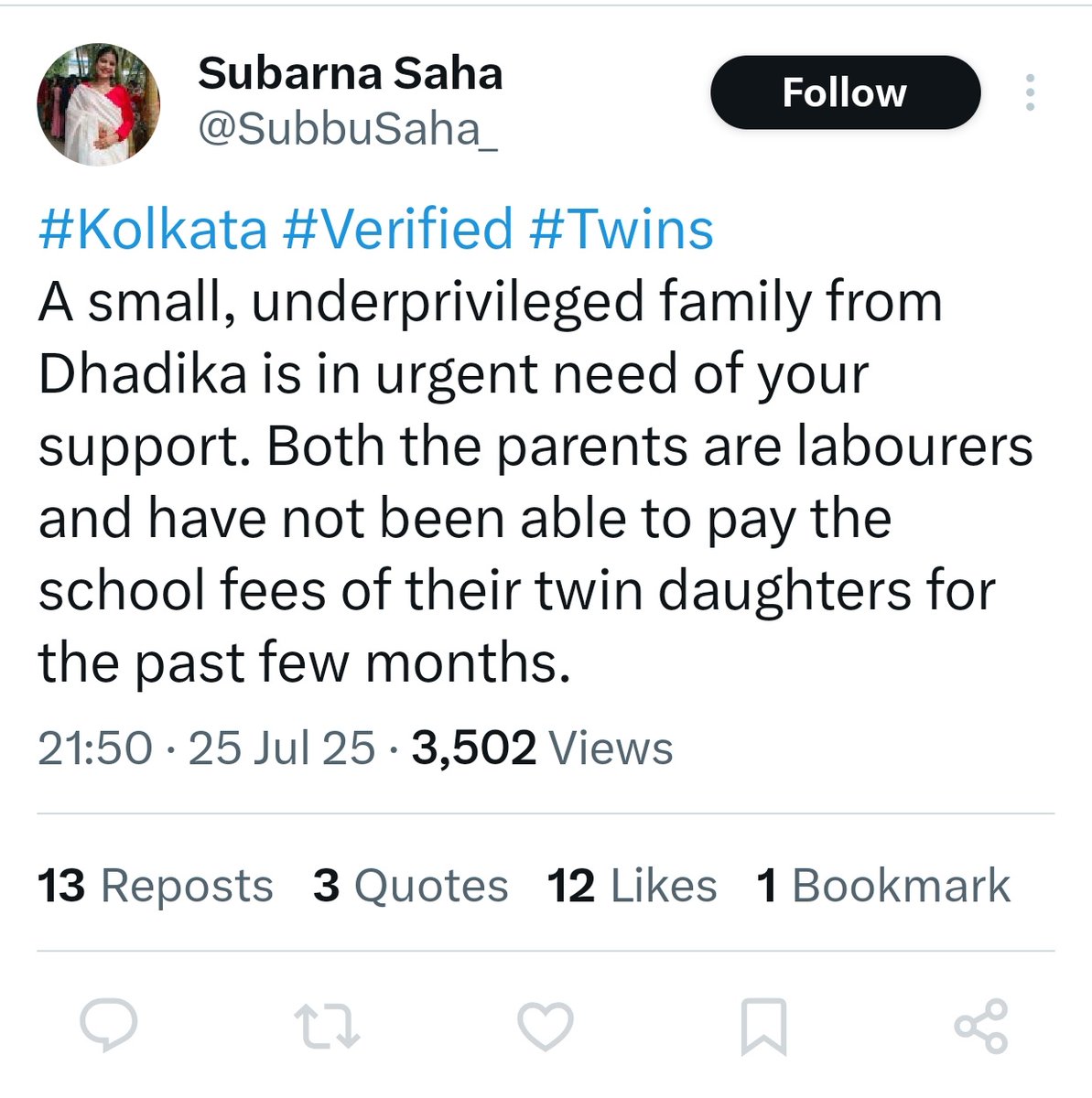 Sabita Chanda (@itsmesabita) on Twitter photo Fraud Alert!
The fund appeal by <a href="/SubbuSaha_/">Subarna Saha</a> is fake. Do not be misled by the emotional story.
All these fraudulent handles: <a href="/speechlesskids/">Divyanshi Singh Rathore (Speech For Speechless 🐾)</a> (suspended), <a href="/SaloniDhamijaa/">Saloni Dhamijaa Anu</a>, and <a href="/SubbuSaha_/">Subarna Saha</a>, are operated by the same scammer from Uttarakhand.
x.com/SubbuSaha_/sta… Fraud Alert!
The fund appeal by <a href="/SubbuSaha_/">Subarna Saha</a> is fake. Do not be misled by the emotional story.
All these fraudulent handles: <a href="/speechlesskids/">Divyanshi Singh Rathore (Speech For Speechless 🐾)</a> (suspended), <a href="/SaloniDhamijaa/">Saloni Dhamijaa Anu</a>, and <a href="/SubbuSaha_/">Subarna Saha</a>, are operated by the same scammer from Uttarakhand.
x.com/SubbuSaha_/sta…