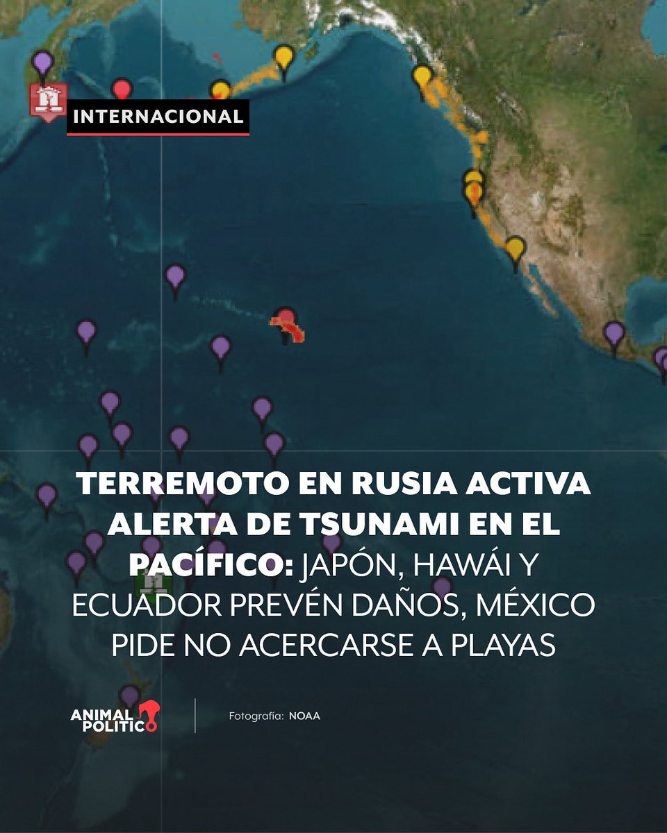 🚨Un potente sismo de 8.7 en la península de Kamtchatka en #Rusia desencadenó una alerta de Tsunami en todo el mundo. Protección Civil pide no acercarse a las playas en distintas zonas del pacífico mexicano.

🔗animalpolitico.com/internacional/…