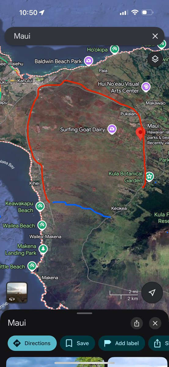 Oprah’s paved private road, marked in blue, offers a direct path to high ground.

People are being forced to take the red route, the only remaining way out, all because she owns so much land and won’t allow public access through it.