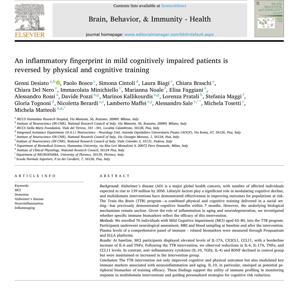Michela Matteoli (@michela30586273) on Twitter photo New paper from the lab! A cognitive, social and physical #training reverts the #inflammatory profile and #cognitive deficits in a MCI population.
<a href="/HumanitasMilano/">Humanitas Milano</a>
<a href="/CNRsocial_/">CNR Consiglio Nazionale delle Ricerche</a> New paper from the lab! A cognitive, social and physical #training reverts the #inflammatory profile and #cognitive deficits in a MCI population.
<a href="/HumanitasMilano/">Humanitas Milano</a>
<a href="/CNRsocial_/">CNR Consiglio Nazionale delle Ricerche</a>