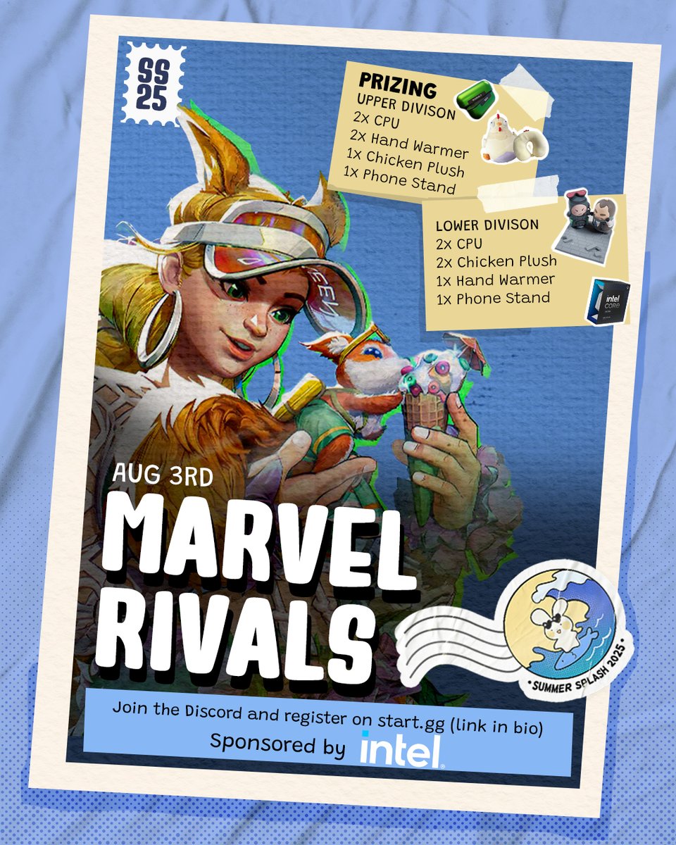 Esports At UC Davis (@esportsatucd) on Twitter photo ‼️It’s co-op time ‼️
Join together, to victory <a href="/summersplashna/">Summer Splash</a> ’s Marvel Rivals Tournament on Aug 8th. @intelgaming and us against the world.
Bring together the chaos and register before August 3rd @ 11:59pm.
🎨 @ katamaried on IG ‼️It’s co-op time ‼️
Join together, to victory <a href="/summersplashna/">Summer Splash</a> ’s Marvel Rivals Tournament on Aug 8th. @intelgaming and us against the world.
Bring together the chaos and register before August 3rd @ 11:59pm.
🎨 @ katamaried on IG