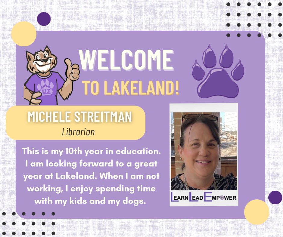Lakeland Elementary (@humbleisd_lle) on Twitter photo Welcome to Lakeland, Michele Streitman! We’re excited to welcome Mrs Streitman to the Wildcat family as our new librarian!💜🐾 #WildcatProud #LearnLeadEmpower <a href="/ArmyAg86/">Patrick Andrus</a> <a href="/HumbleISD_LLE/">Lakeland Elementary</a> Welcome to Lakeland, Michele Streitman! We’re excited to welcome Mrs Streitman to the Wildcat family as our new librarian!💜🐾 #WildcatProud #LearnLeadEmpower <a href="/ArmyAg86/">Patrick Andrus</a> <a href="/HumbleISD_LLE/">Lakeland Elementary</a>