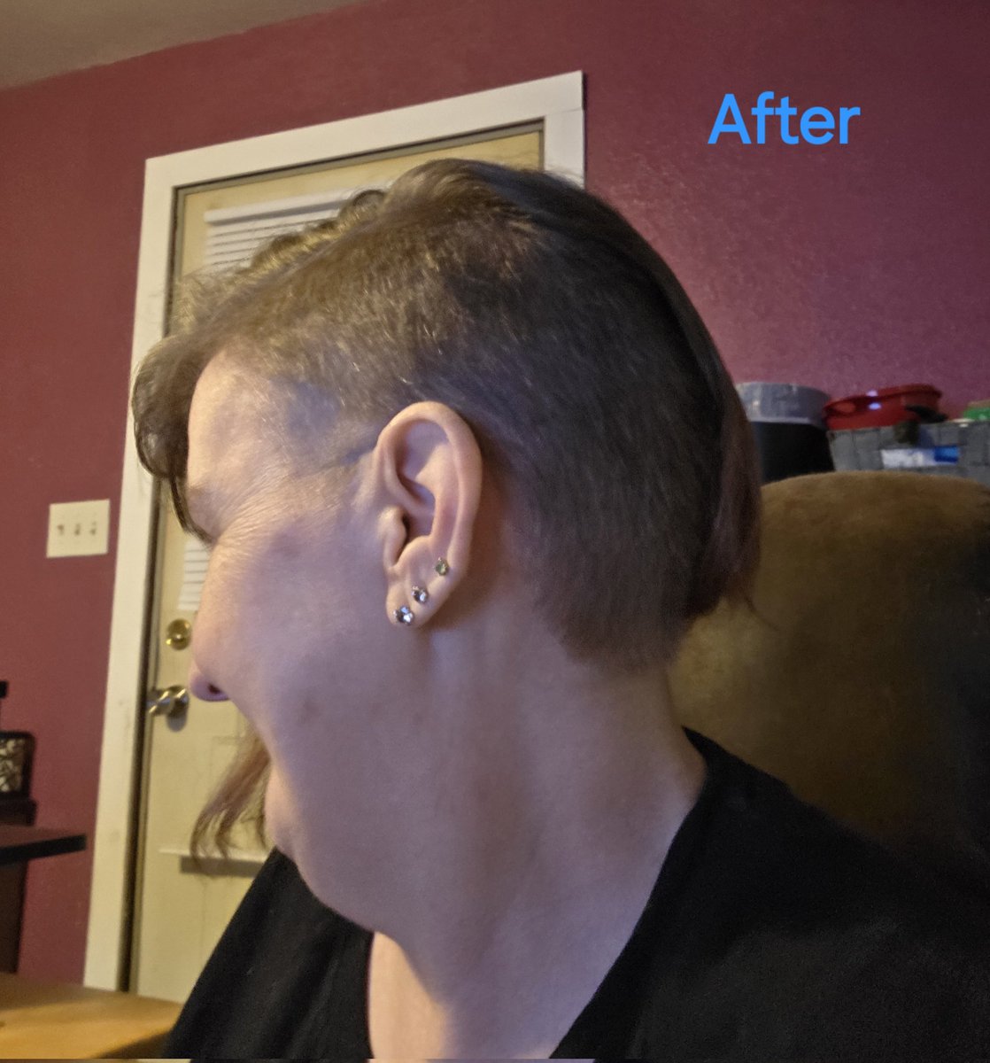I went and got my haircut today. I was going to let it grow out, but with the heat and humidity, I just couldn't do it. Between the length of my hair, and how thick it is, I just couldn't cool off or stay cool.
I really like it 💚