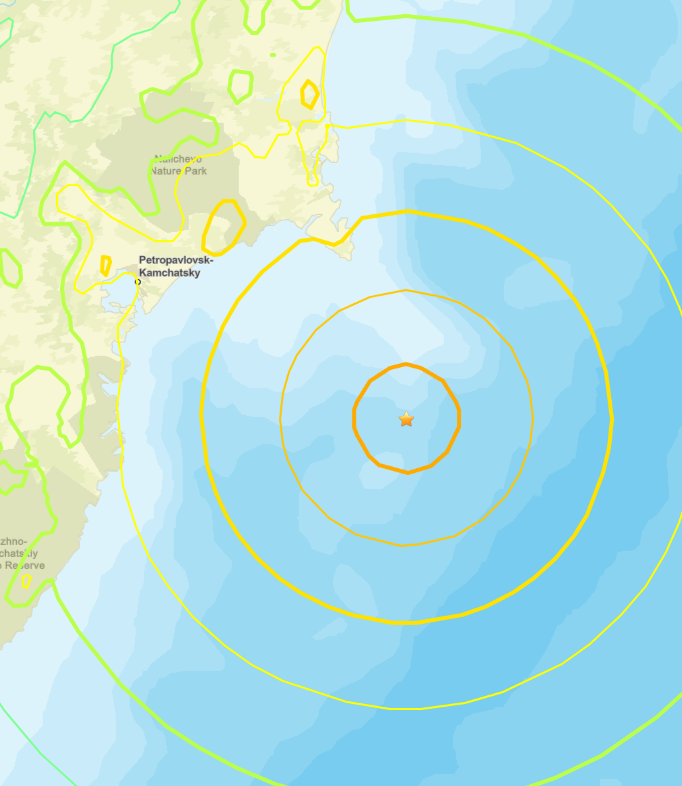 An 8.0 magnitude earthquake just occurred off the Pacific coast of Russia, just 80 miles to the east of the Russian Navy's strategic Rybachiy submarine base. 

Tsunami warnings have been issued for the area, with heavy shaking and damage already reported by locals.