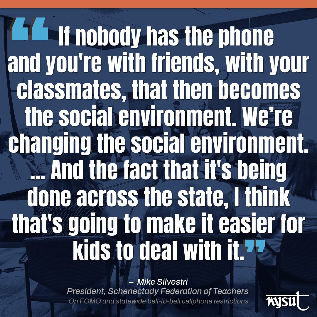 Recently at NYSUT HQ, local presidents, district administrators and Pres. <a href="/MelindaJPerson/">Melinda Person 🍎✌🌈</a> joined <a href="/GovKathyHochul/">Governor Kathy Hochul</a> for a discussion on the new bell-to-bell smartphone restrictions that are being implemented this fall in schools across New York.

Learn more: governor.ny.gov/news/distracti…