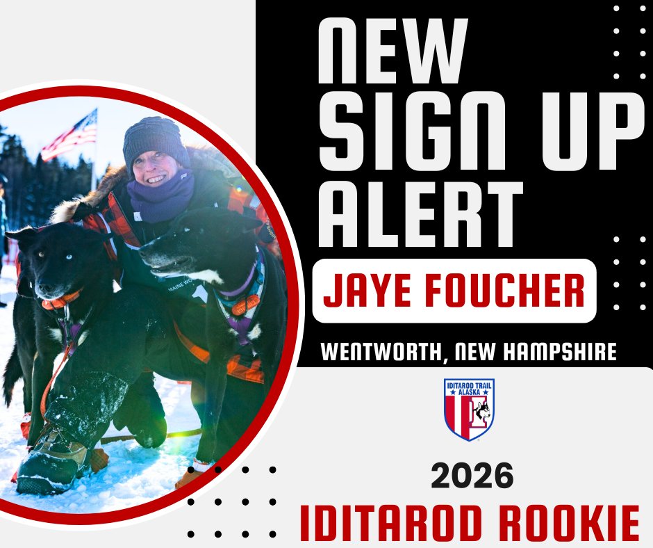 The Iditarod (@the_iditarod) on Twitter photo 📣 NEW MUSHER JOINS IDITAROD 54! 🥳 Please welcome Iditarod Rookie from Wentworth, NH, Jaye Foucher and her team from <a href="/SibersongDogs/">Jaye Foucher</a>!
Explore the full list of 2026 mushers and get to know Jaye — along with all the other mushers currently signed up 👉 iditarod.com/race/2026/mush… 📣 NEW MUSHER JOINS IDITAROD 54! 🥳 Please welcome Iditarod Rookie from Wentworth, NH, Jaye Foucher and her team from <a href="/SibersongDogs/">Jaye Foucher</a>!
Explore the full list of 2026 mushers and get to know Jaye — along with all the other mushers currently signed up 👉 iditarod.com/race/2026/mush…
