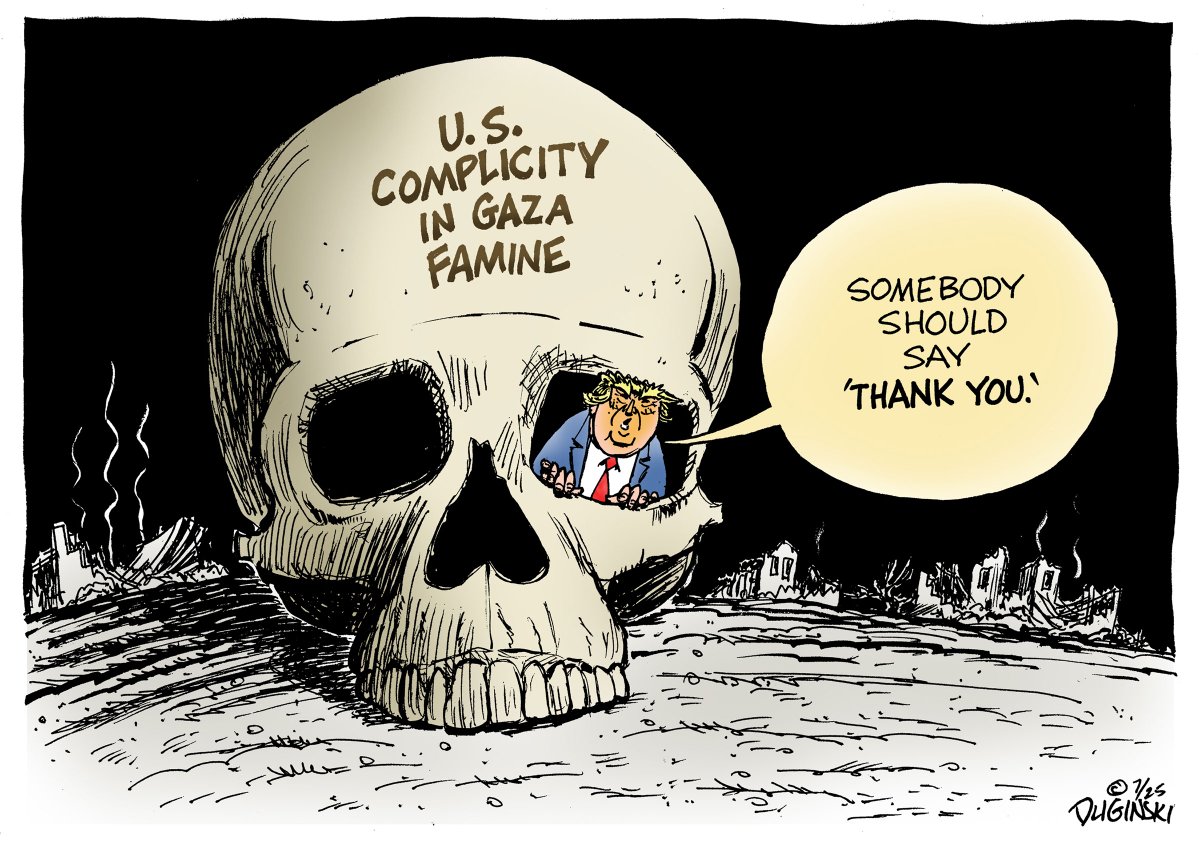 “This is Trump’s famine,” said a representative of an NGO in the Mideast region, according to <a href="/MotherJones/">Mother Jones</a>. #GazaStarving #Gaza #GazaHolocaust #Gaza_is_dying_of_hunger #Trump #TrumpIsUnfitForOffice #TrumpisaNationalDisgrace