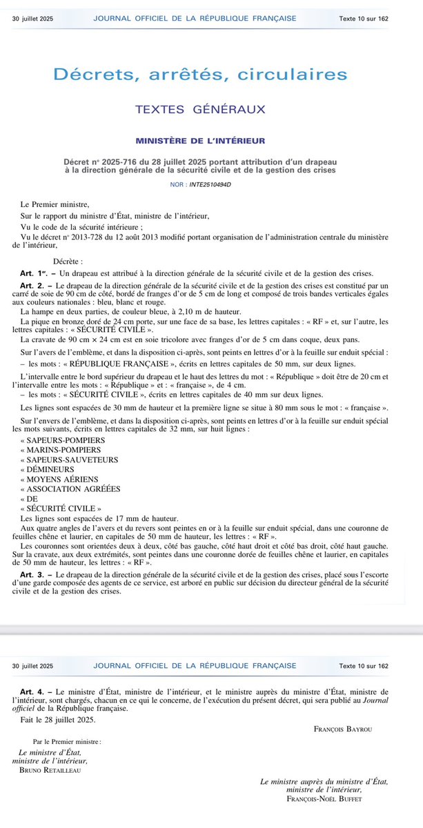 PatrickHertgen's tweet photo. Décret n° 2025-716 du 28 juillet 2025 portant attribution d'un drapeau à la direction générale de la sécurité civile et de la gestion des crises.
https://t.co/7iHcvGoZmP https://t.co/wM0daScuMf