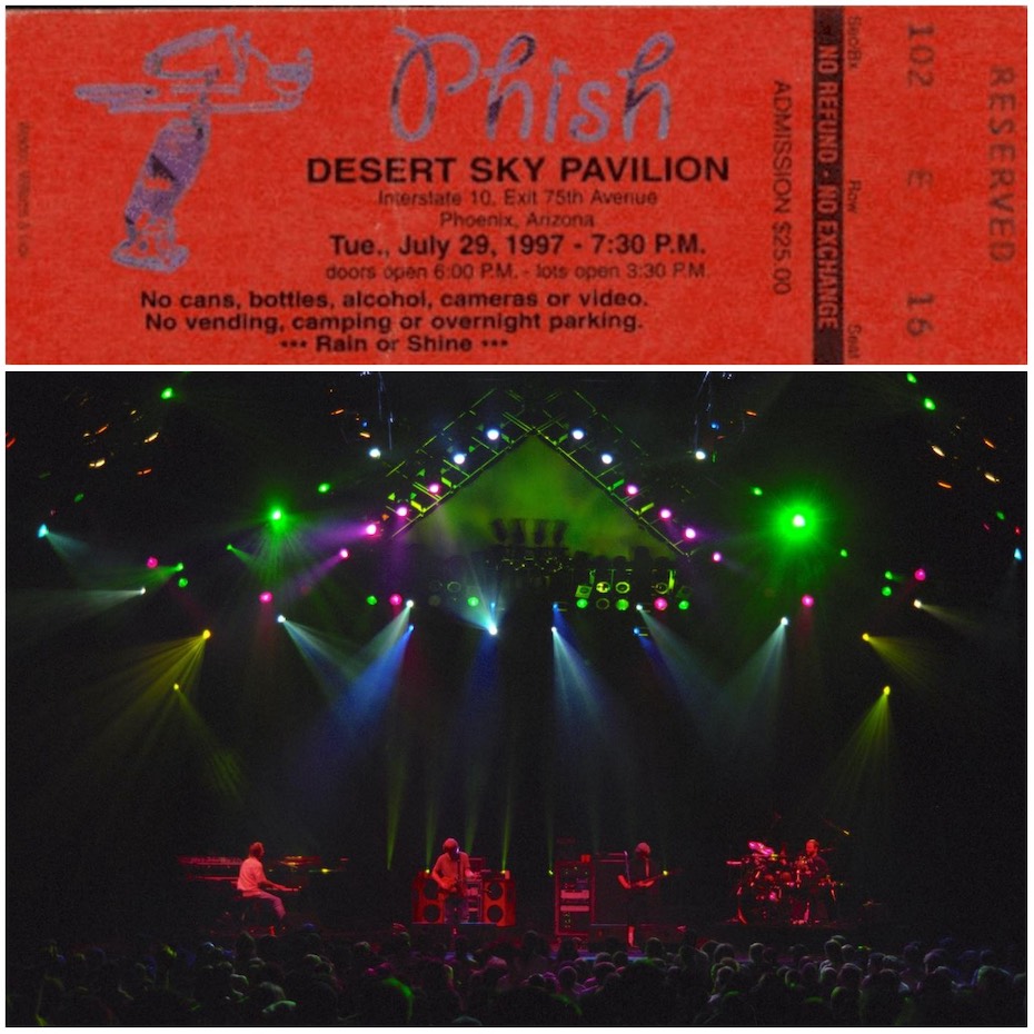 28yrs since #phish 7/29/97 Desert Sky Pavilion in Phoenix - first of 5 plays there to-date (’97-2021) at this 20,200cap desert shed with a serious track record (Phoenix ’97 photo by <a href="/jeffkravitz/">jeffkravitz</a>)