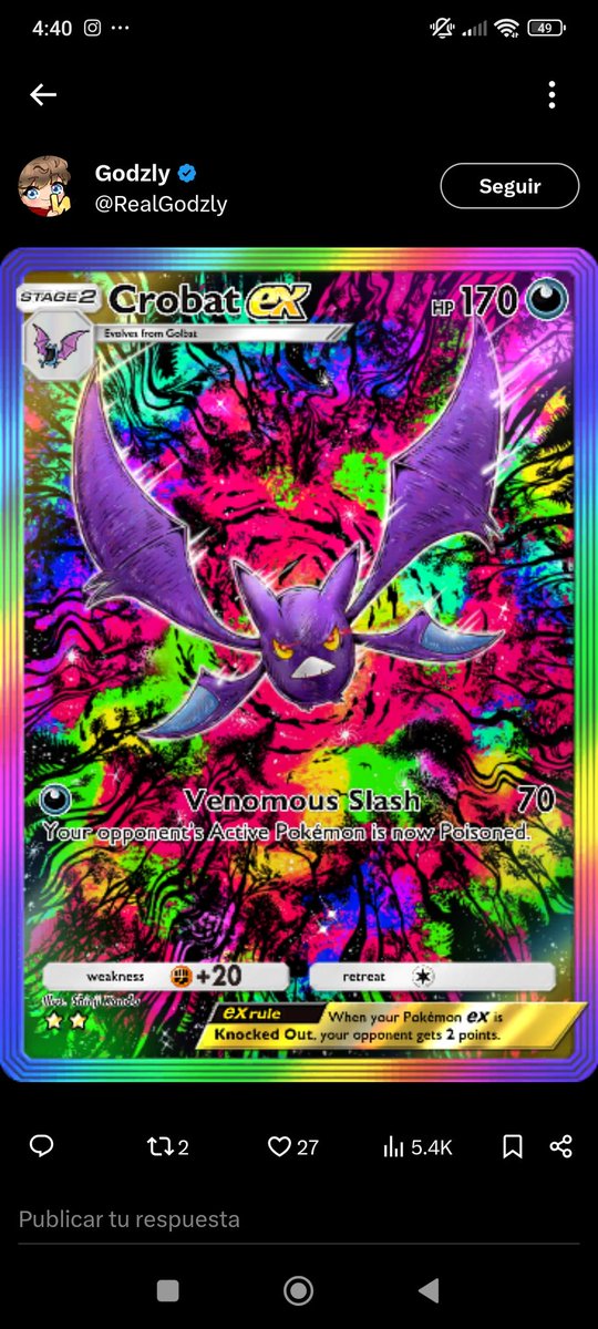 Buenas buenas, ya todos vimos a Crobat y lo roto que está, como todavía no salió, prendemos mañana a las 18, tiramos unos cuantos sobres y vemos si nos sale y a las 19 torneito de nuevo meta, a peluche sin practicar nada, nos vemos mañana 💕💕
