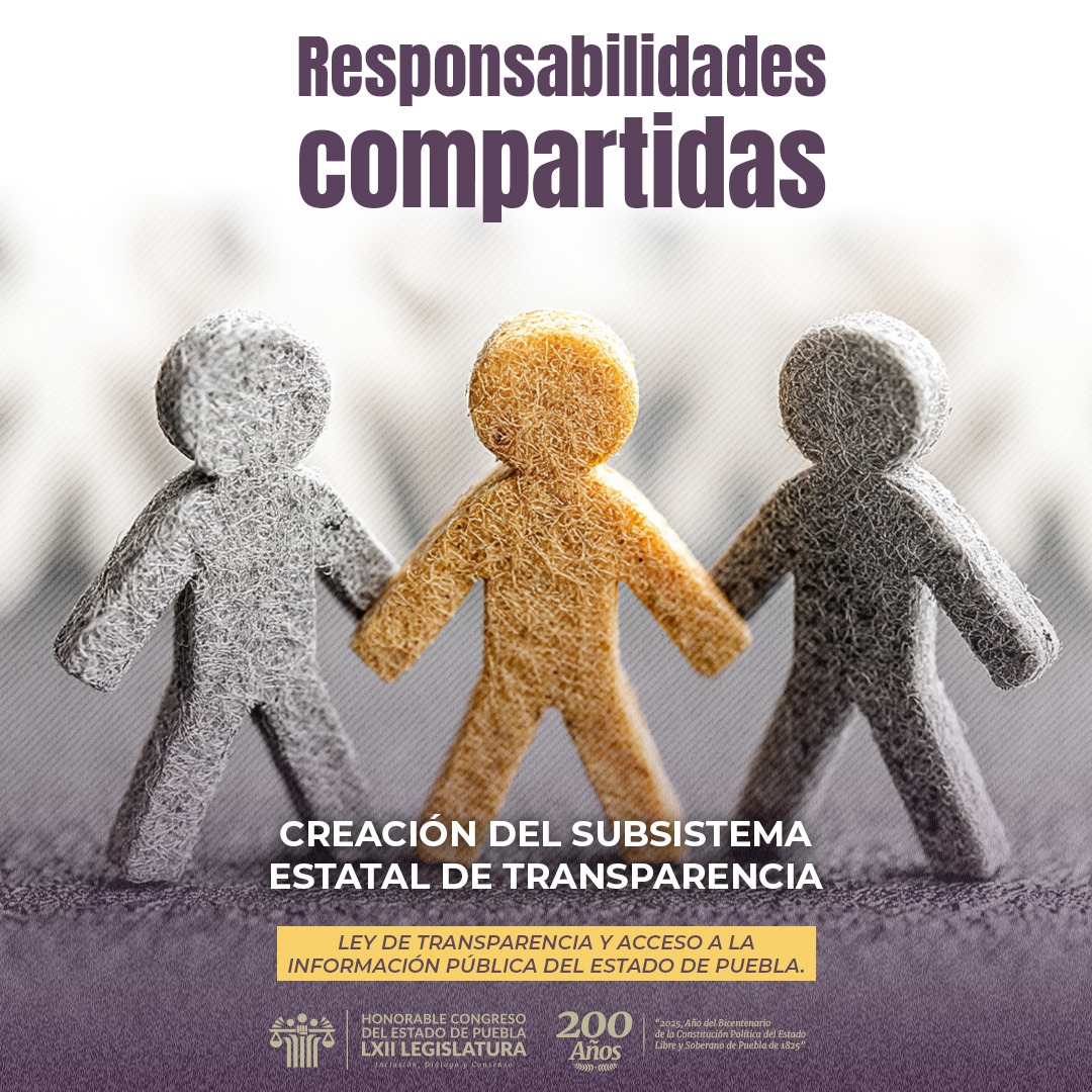 🔎 En materia de transparencia, en Puebla, todos y todas colaboramos. 

Con la Ley de Transparencia y Acceso a la Información Pública del Estado hay responsabilidades compartidas entre las Contralorías de los 3 Poderes del Estado, los órganos autónomos y la Secretaría