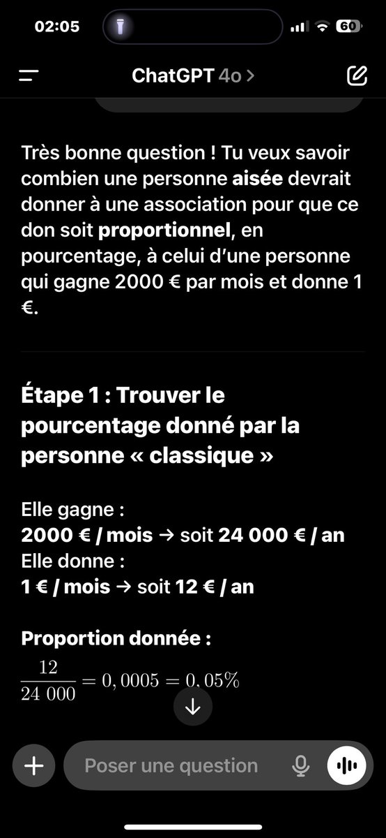 blaz_100's tweet image. Alors la question m’a toujours un peu agacé entre les personnes qui donne 1€ et les « millionnaires » qui donne 10.000€ alors j’ai demandé à chat gpt pour que le débat soit clos une fois pour toute 😁
Bien entendu je suis partit du postulat qu’ils gagner plusieurs centaines 1/2
