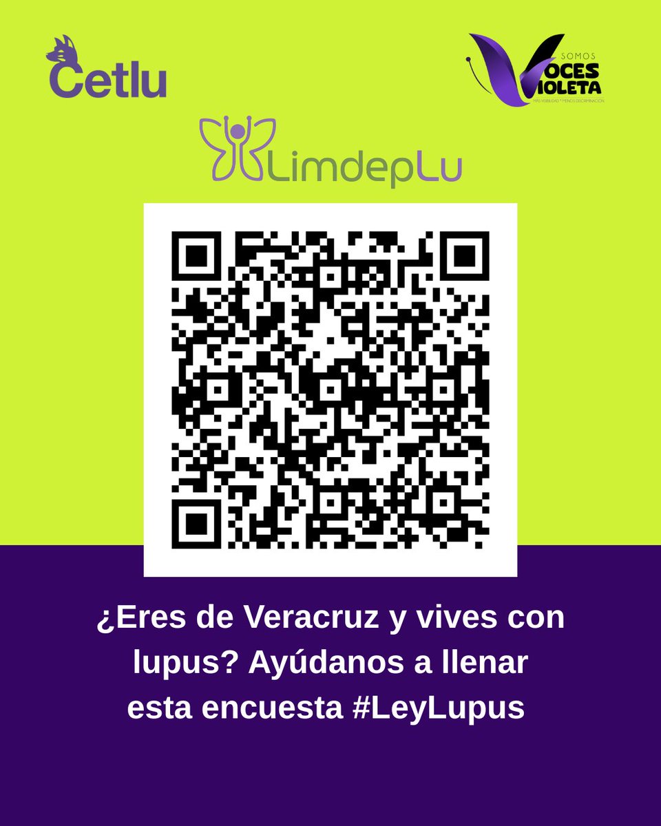 CetluLupusMex's tweet photo. 💜 ¿Vives con lupus o una enfermedad autoinmune en #Veracruz? Llena esta encuesta. Nos ayudará a hacer un diagnóstico real en el estado para avanzar en la iniciativa #LeyLupus. ¡Gracias!
🔗 https://t.co/5OJ8OAuLT8
@lauraathie
@50mas1Mx
#LupusVeracruz #Salud #Cetlu #Limdeplu https://t.co/6KC7XPm55t