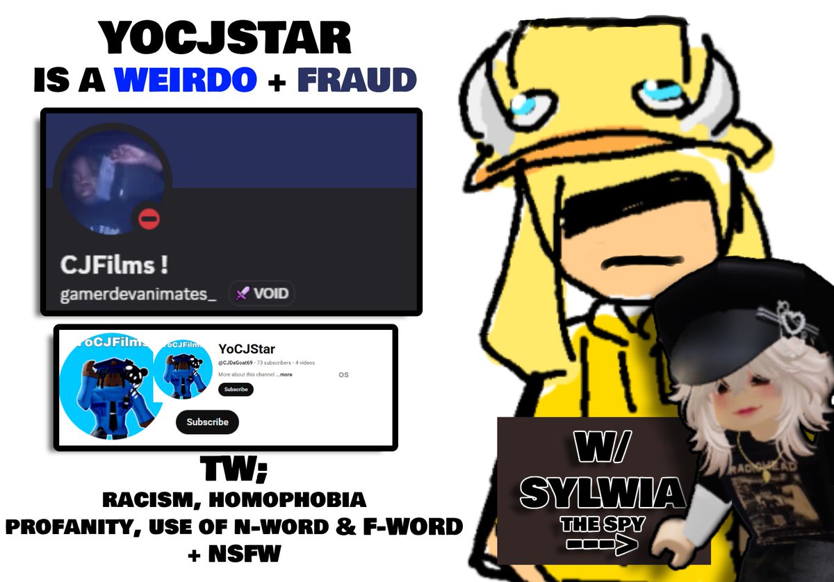 nathan_hickmanR's tweet image. docs.google.com/document/d/15I…

To the Piggy fandom, this is a callout post regarding @/YoCJStar, a weirdo &amp;amp; fraud.

Huge thanks to @Sylwias_gun and everyone who helped compile the document. It’s time to show his disgusting actions.

TW is listed below, and the document is linked above.