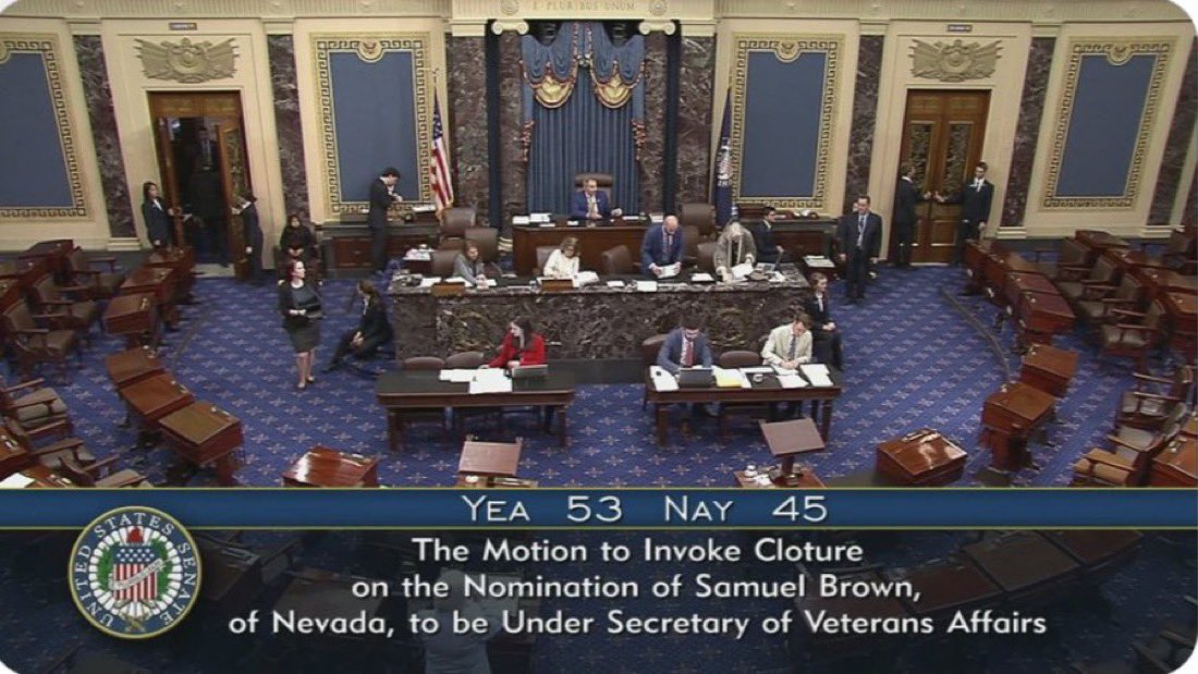 BREAKING 🚨 The Senate just ADVANCED retired Army Captain Sam Brown for VA Under Secretary for Memorial Affairs by a 53-45 vote. A True Hero

There are still over 100 Trump appointments that need to be approved 

NO MORE DELAYS