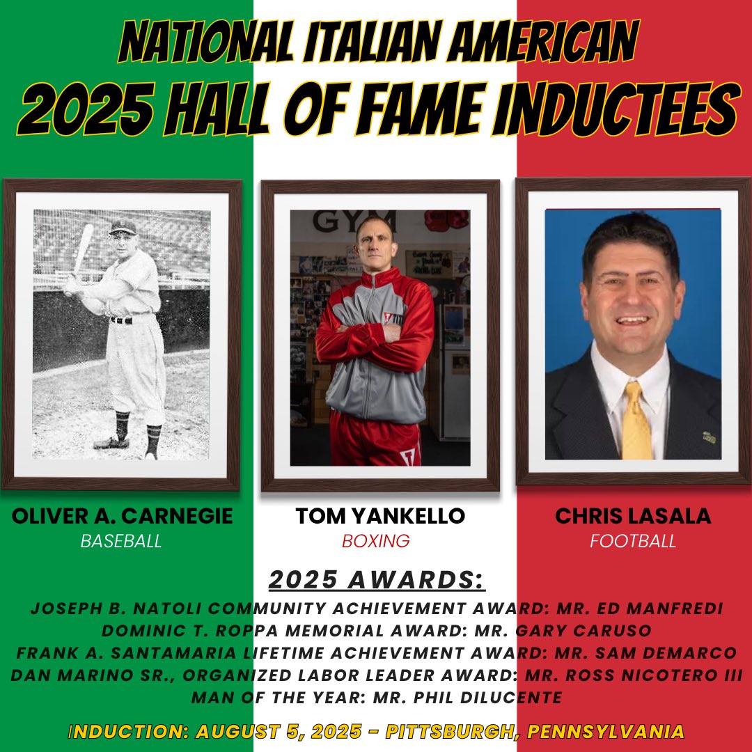 2025 National Italian American Sports Hall of Fame Inductees and Honorees Announced
The National Italian American Sports Hall of Fame is proud to announce its 2025 class of inductees, celebrating outstanding achievements in American sports by individuals of Italian heritage