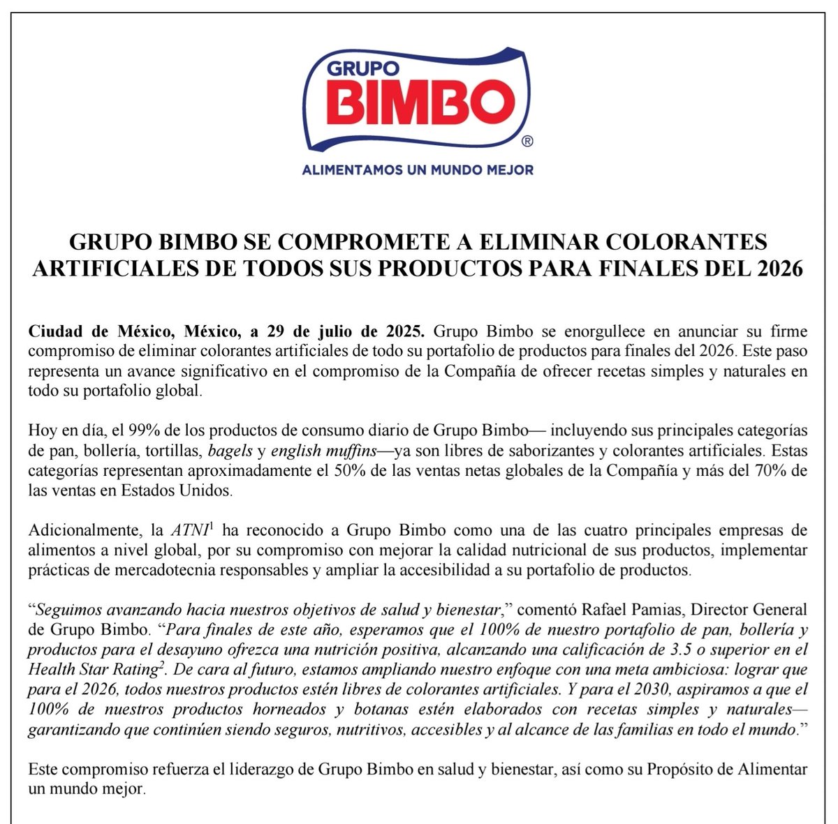 Rodrigo Pacheco (@rodpac) on Twitter photo Anuncia <a href="/Grupo_Bimbo/">Grupo Bimbo</a> que a partir de 2026 va a eliminar los colorantes artificiales de todos sus productos. Anuncia <a href="/Grupo_Bimbo/">Grupo Bimbo</a> que a partir de 2026 va a eliminar los colorantes artificiales de todos sus productos.