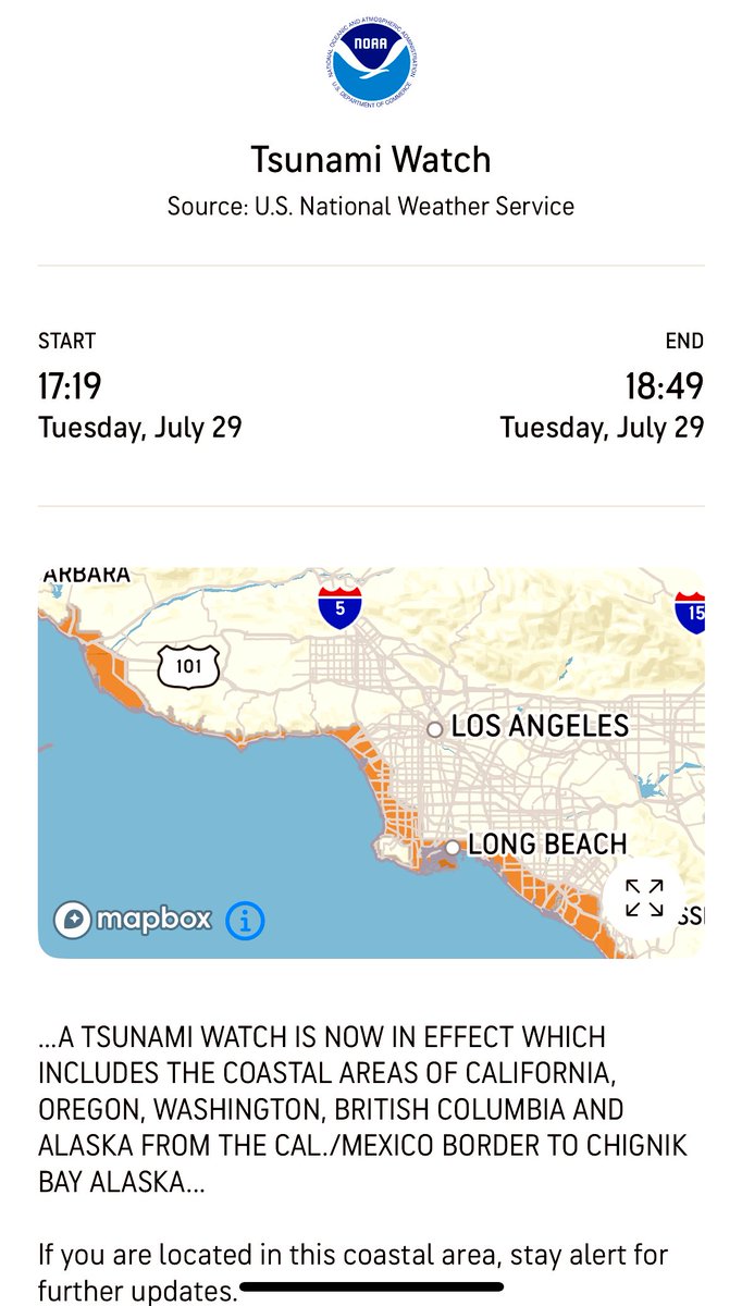 Tsunami watch extended to Los Angeles!
