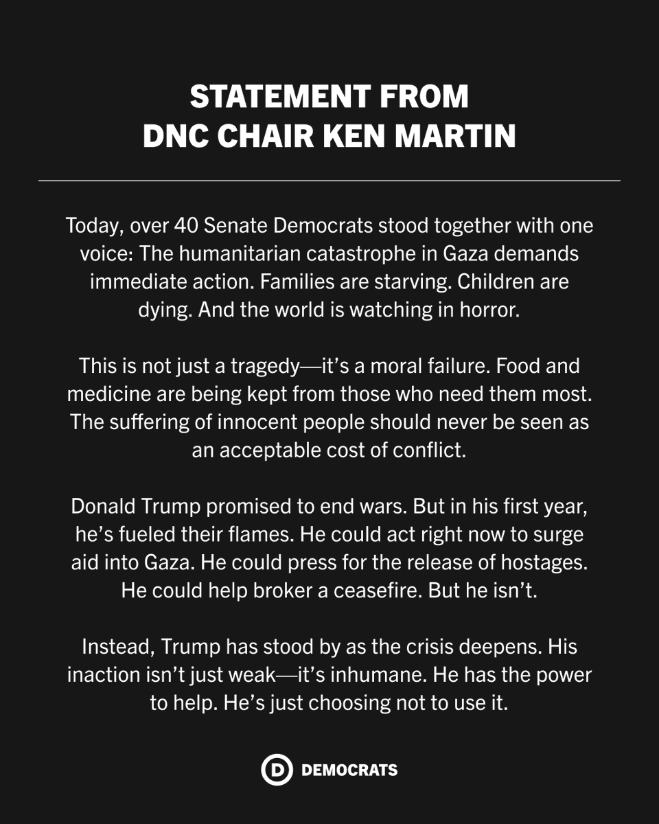 Today, over 40 Senate Democrats stood together with one voice: The humanitarian catastrophe in Gaza demands immediate action.