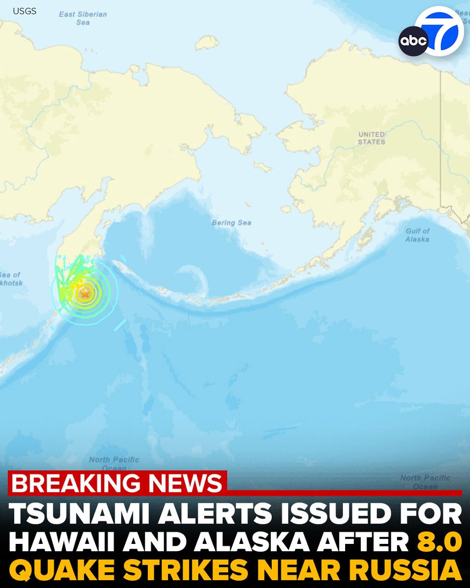 #BREAKING: An 8.0 magnitude #earthquake off the coast of Russia has triggered a #tsunami watch for Hawaii and Guam, and a tsunami advisory for Alaska and Japan. abc7.la/474WDAU