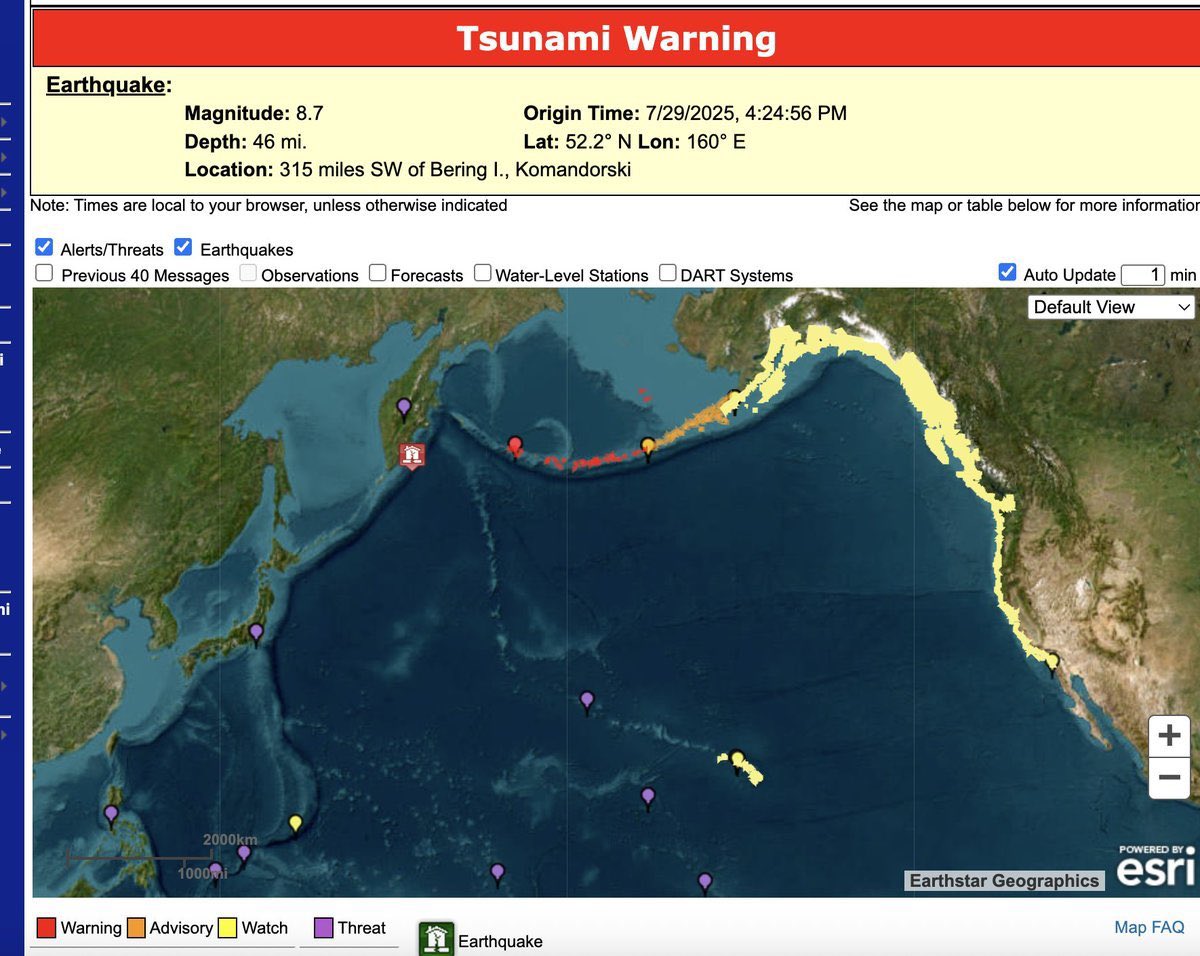 BREAKING: TSUNAMI WATCH NOW ISSUED FOR LOS ANGELES AFTER M8.7 RUSSIA QUAKE