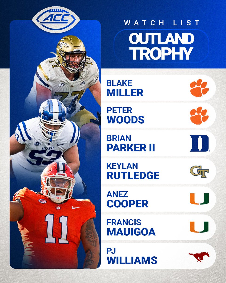 Making noise up front 👊

Several ACC linemen earn spots on the Outland Trophy Watch List - recognizing the nation’s top interior lineman.