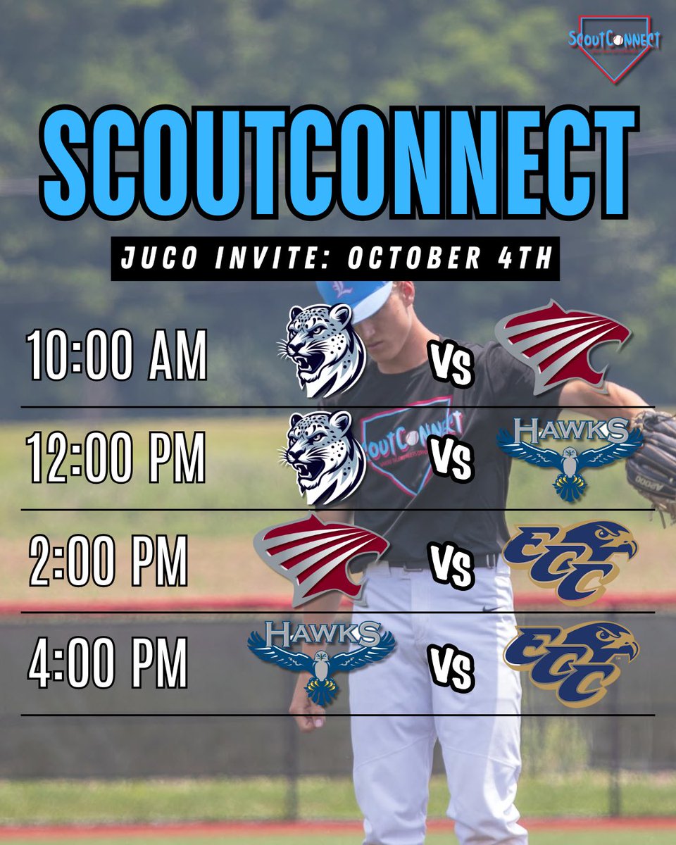 𝐒𝐜𝐨𝐮𝐭𝐂𝐨𝐧𝐧𝐞𝐜𝐭 𝐉𝐔𝐂𝐎 𝐈𝐧𝐯𝐢𝐭𝐞 ⚾️ 

The full schedules for the ScoutConnect JUCO Invite, held Friday, October 3rd at SIUE and Saturday, October 4th at SWIC. 

Teams, game times, and all info, here.👇
