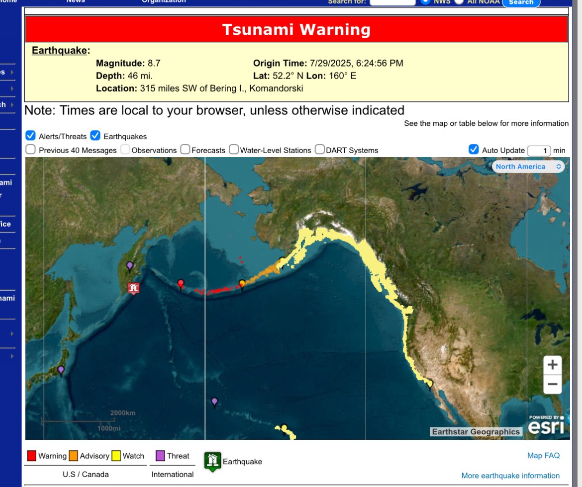 BREAKING: Tsunami Watch issued for much of the U.S. West Coast.