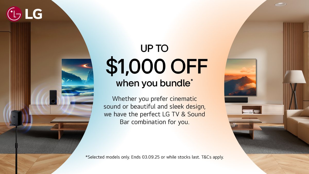 Save up to $1000 when you bundle a 2025 G Series OLED TV with an eligible sound bar. Ends 03.09.25. T&amp;Cs apply.

Shop: bit.ly/3M3wXJv
Stores: bit.ly/3Yg0HHi

#lgsale #oledtv #soundbar