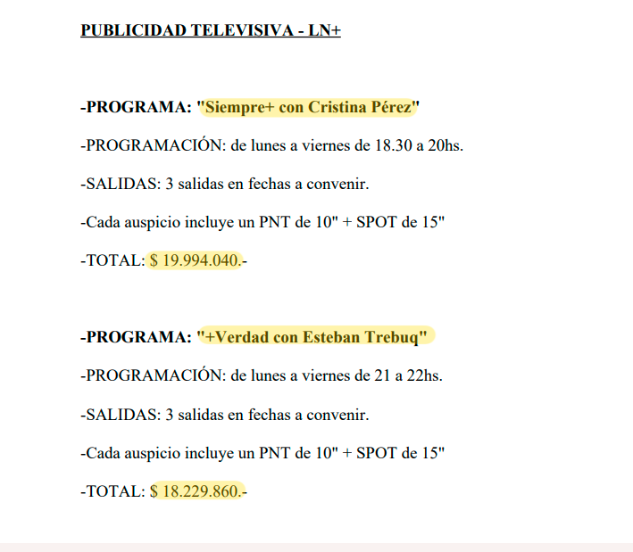 Salió a la luz el pago de 104 millones de pesos por parte del intendente de Mar del Plata, Guillermo Montenegro, a la señal LN+, para aparecer en los programas de Cristina Pérez y Esteban Trebucq.