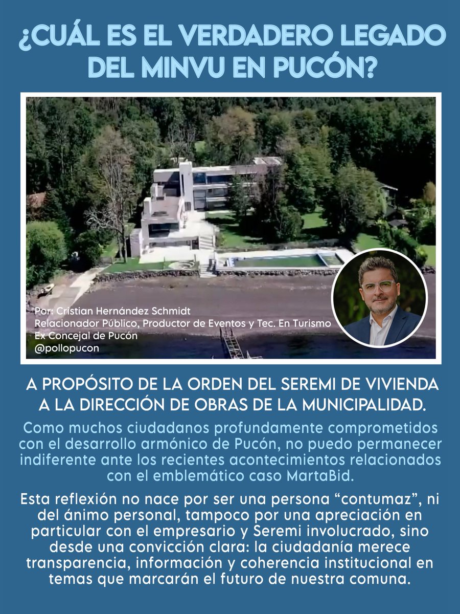 ✅ A PROPÓSITO DE LA ORDEN DEL SEREMI DE VIVIENDA A LA DIRECCIÓN DE OBRAS DE LA MUNICIPALIDAD. 

¿CUÁL ES EL VERDADERO LEGADO DEL MINVU EN PUCÓN?
 
Nota completa acá: ↘️
facebook.com/share/p/156KfN…

💫
#pollopucon #pucon #puconcontodos #seguimosconmuchasmásfuerza