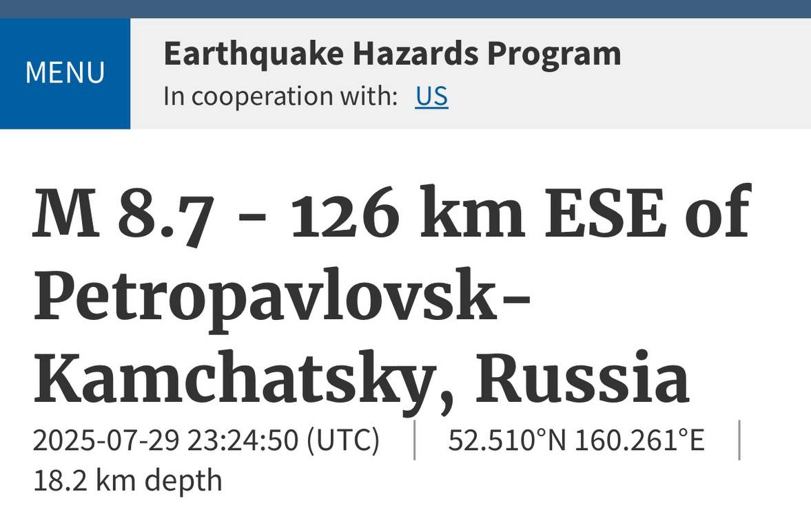 米地質調査所、カムチャッカ半島沖の地震をM8.7に修正】 ‼️日本時間の8時24分頃にロシアのペトロパヴロフスク・カムチャツキー付近で発生した地震の規模はM8.0と報じられていたが、米地質調査所は情報を修正し、M8.7と発表した。  🔔 @sputnik_jp をフォローして最新の ...