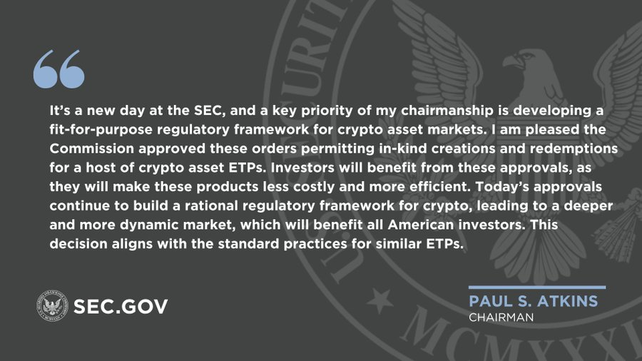 🔴CRIPTOVALUTE: "Il Presidente della SEC annuncia il lancio delle redemptions in-kind per gli ETF cripto"
