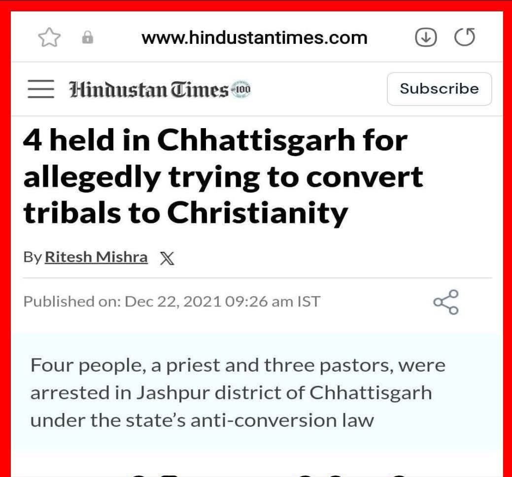 In 2021, four pastors were arrested in Chhattisgarh for attempting to forcibly convert tribal people.

But why didn’t the media in Kerala report it back then?
Why didn’t the Christian churches organize protest marches like they do now?

Wondering why?
Because the state government