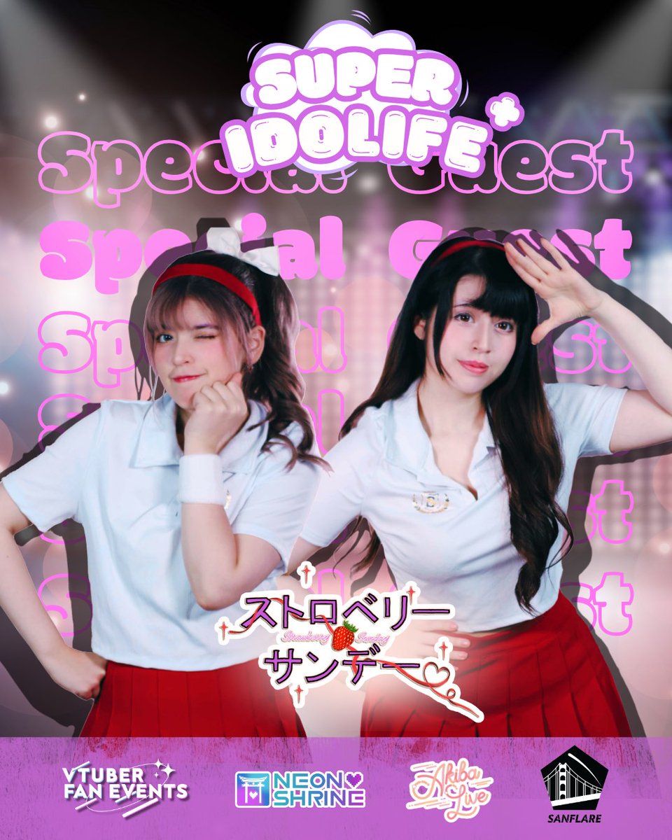 VtuberFanEvents's tweet photo. Let’s bring our #VFEIdolLife to another dimension!🌟

Local idol group @stroberi_sunday is teaming up with some of our VTuber acts for a crossover performance you can't miss!🍓✨

Catch them live at @littleakiba_LA on 8/2, or tune in on Twitch for some 2D × 3D idol magic! https://t.co/mG19tNnJR4