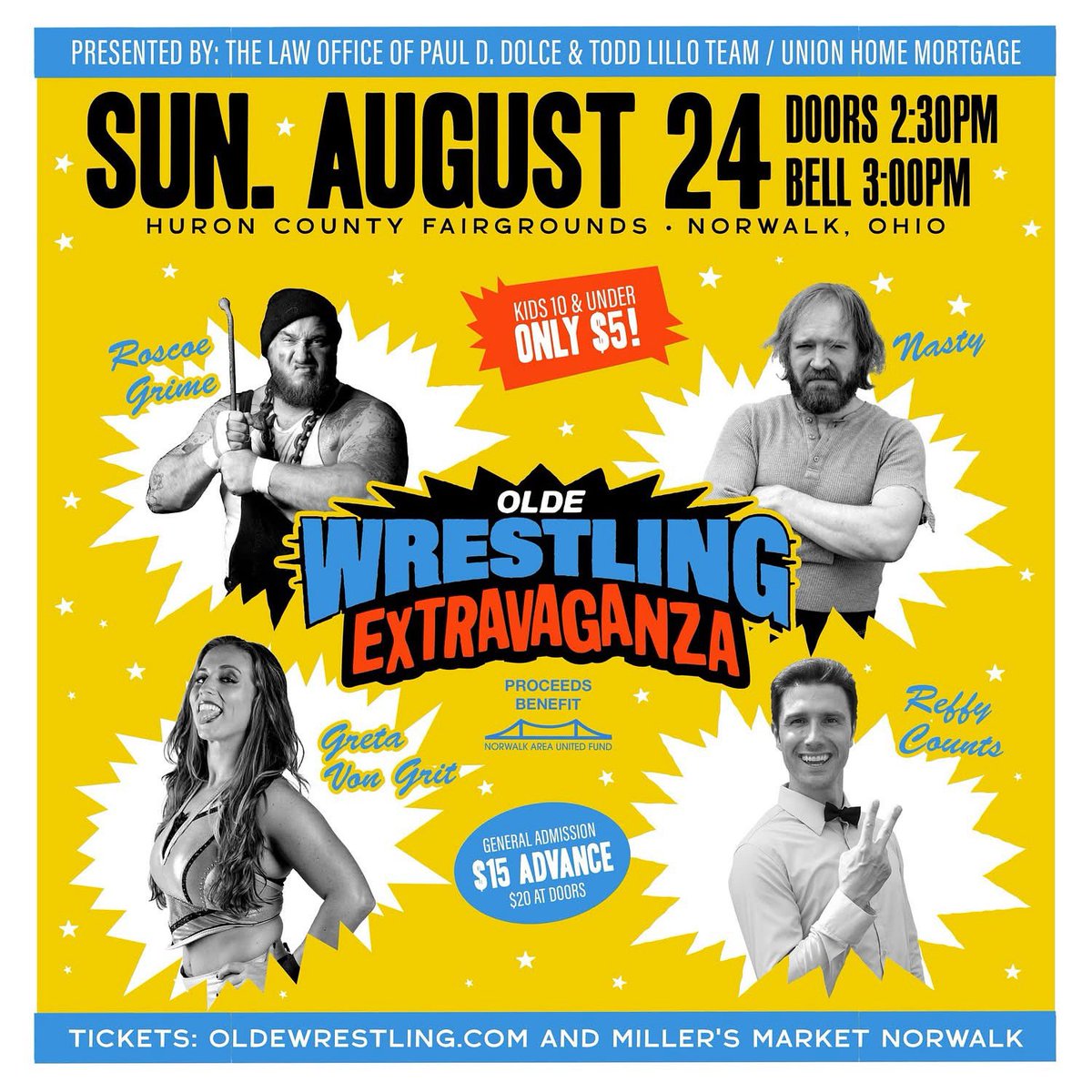 Another day, another group of talent announced for the Extravaganza! on August 24th!

Roscoe Grime finds a new tag partner in Greta Von Grit, Reffy Counts returns to call the action somewhat down the middle and Nasty prepares for his main event match against Vinny Mandelbaum!