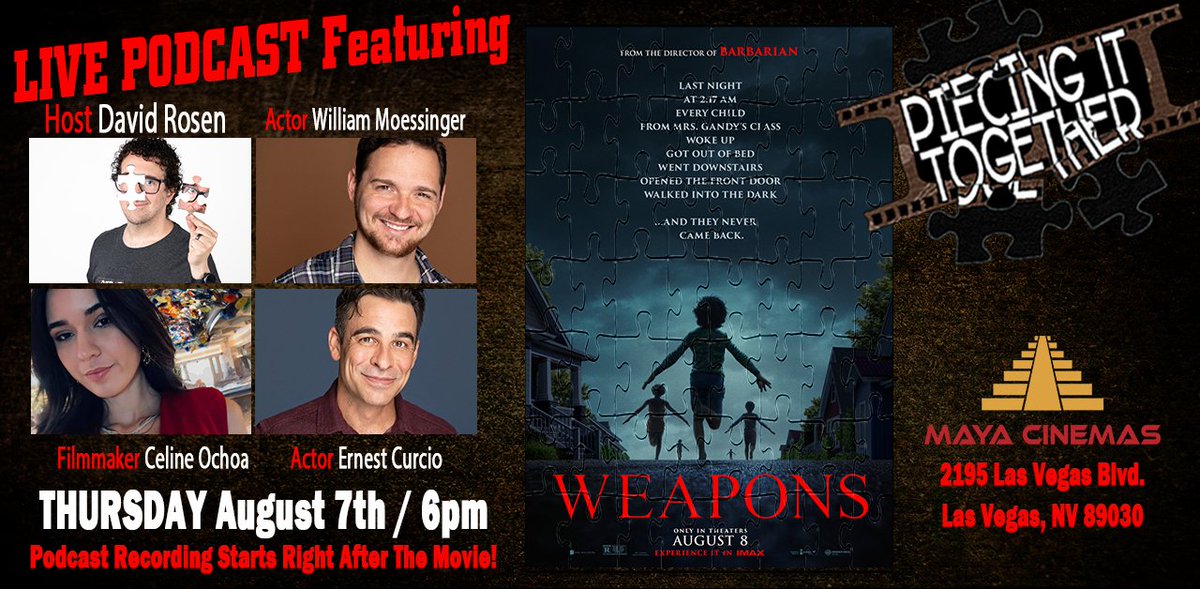 LAS VEGAS! We'll be back at Maya Cinemas on Thursday August 7th for WEAPONS with a great panel of guests and you can win tickets right now at kingsumo.com/g/m88ke2m/weap…