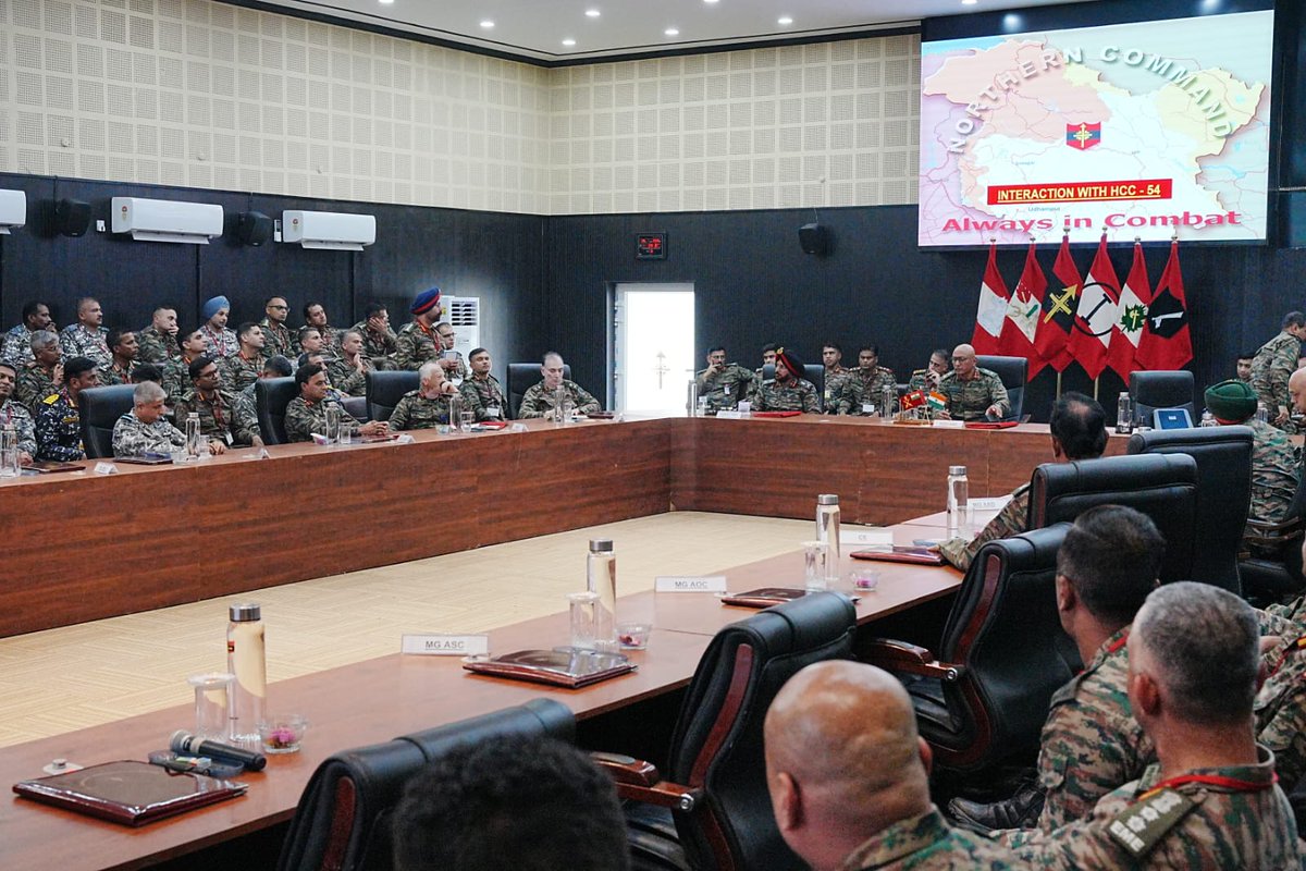NorthernComd_IA's tweet photo. #HigherCommandCourse-54 Visit - Northern Command. Officers from triservices attending the prestigious course were briefed on operational and operational logistics peculiarities and nuances of Northern Command. Lt Gen Pratik Sharma, #ArmyCdrNC addressed the officers on the current security scenario and likely future contours, the session culminated with an interactive session.
@IAF_MCC
@IndiannavyMedia
@adgpi
@HQ_IDS_India
@DefenceMinIndia