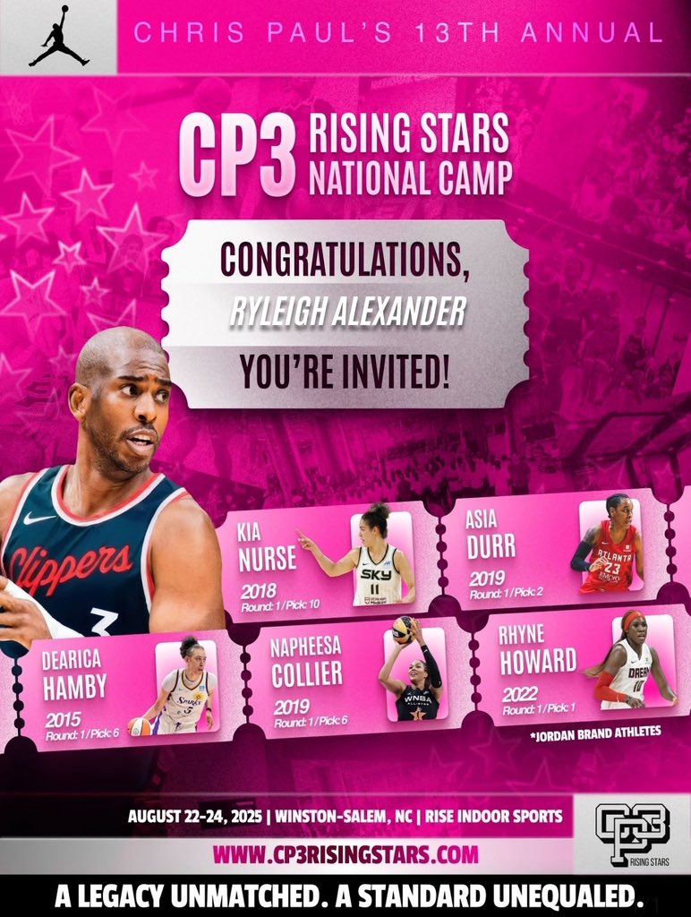 Ryleigh Alexander (@ryleighmakenna) on Twitter photo Blessed and honored 🙏🏽 to be invited to <a href="/CP3events/">🚀13TH ANNUAL CP3 RISING STARS NATIONAL CAMP🚀</a> Rising Stars National camp in North Carolina! Blessed and honored 🙏🏽 to be invited to <a href="/CP3events/">🚀13TH ANNUAL CP3 RISING STARS NATIONAL CAMP🚀</a> Rising Stars National camp in North Carolina!